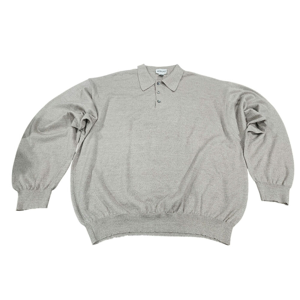 Alfani XXL Italian Merino Wool Knit Polo Sweater Quiet Luxury Neutral Beige